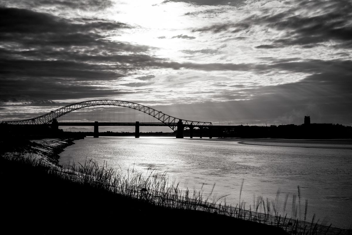 Runcorn Bridge, Cheshire, UK. The bridge spans the River Mersey.