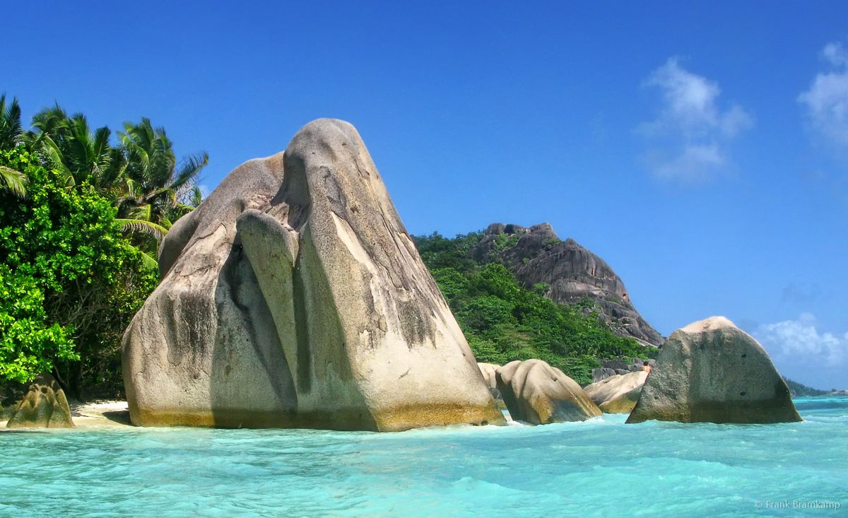 Ein wunderbarer Strand auf La Digue, Seychellen